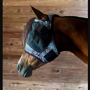 NEW RUGGED RIDE Fine Mesh Horse Fly Mask With Out Ears BLUE SOUTHWEST HORSE SIZE